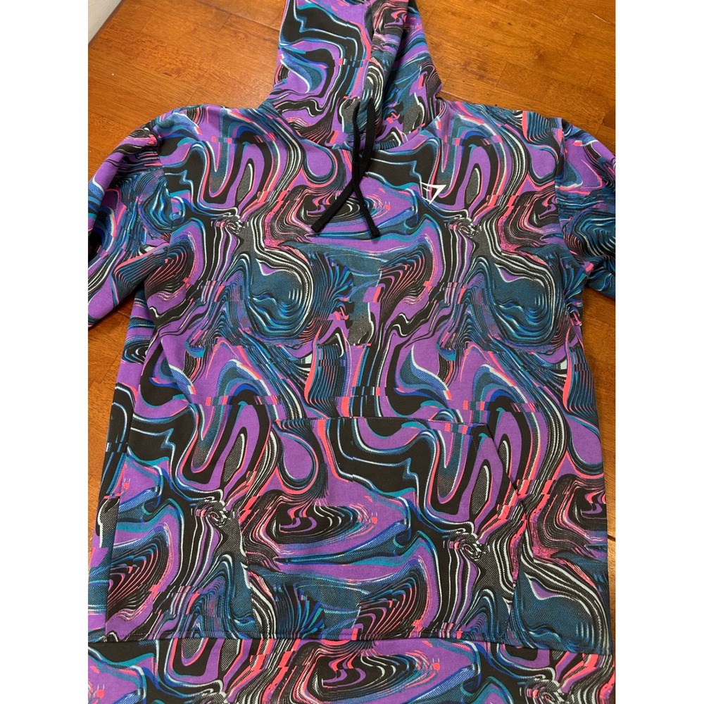 Gymshark Hoodie Mens Small Purple Blue Swirl Psychedelic Pullover Sweatshirt - Picture 4 of 8